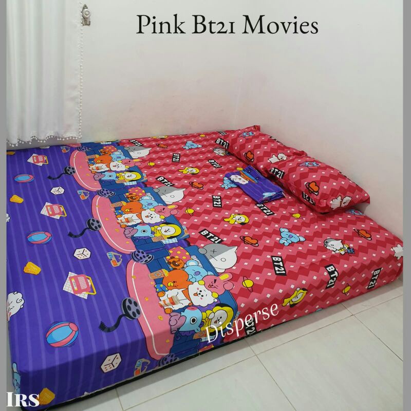 Grosir Sprei Pink BT21 Movies Termurah/Sprei BT21/Sprei Korea BT21 ukuran 120/160/180