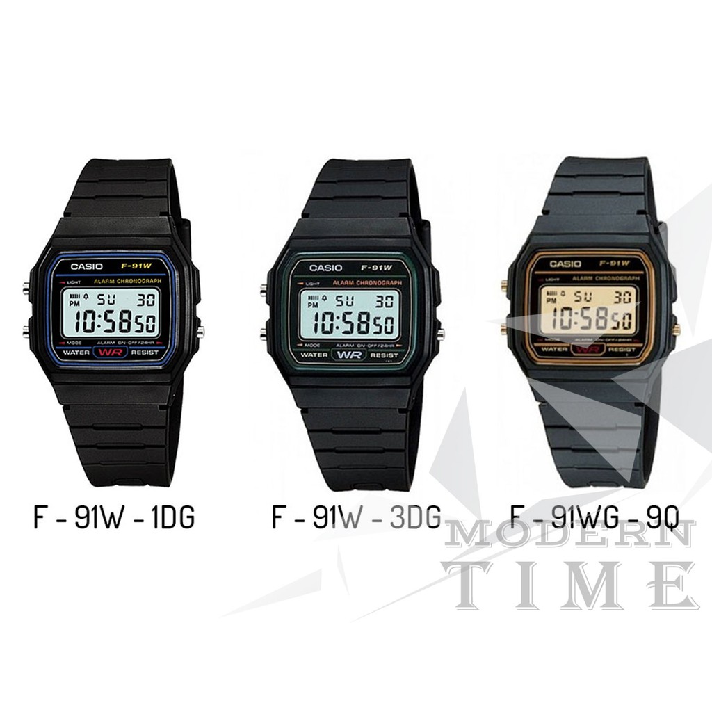 CASIO Original F-91W Series (Unisex - Karet - HItam) Tanpa Kotak Mika)