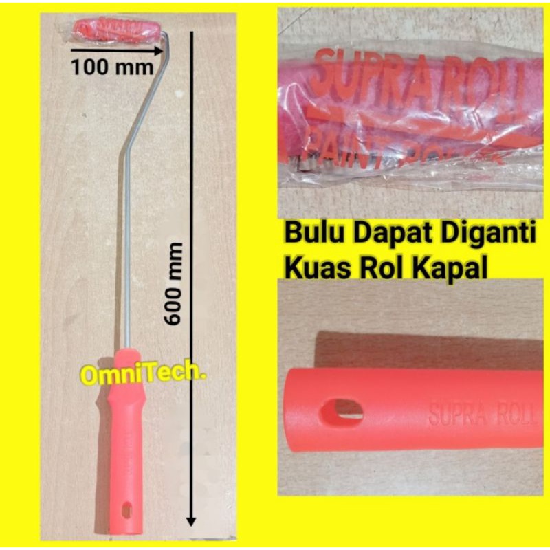 Kuas Paint Roller Roll Rol Kapal Cat Dinding Tembok Kecil 4" Gagang Panjang