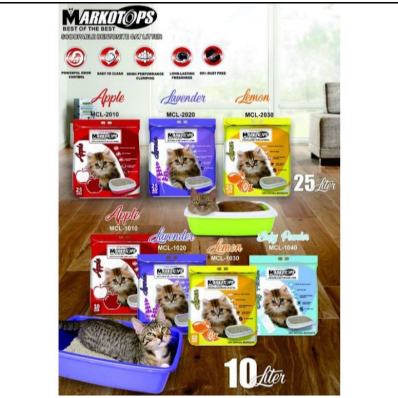 Pasir kucing premium catsand MARKOTOPS  all varinat 25L | pasir wangi gumpal kucing premium