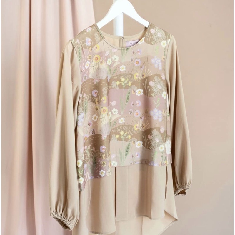 Beige Printed Avani Top Ria Miranda Cottonink Primoria