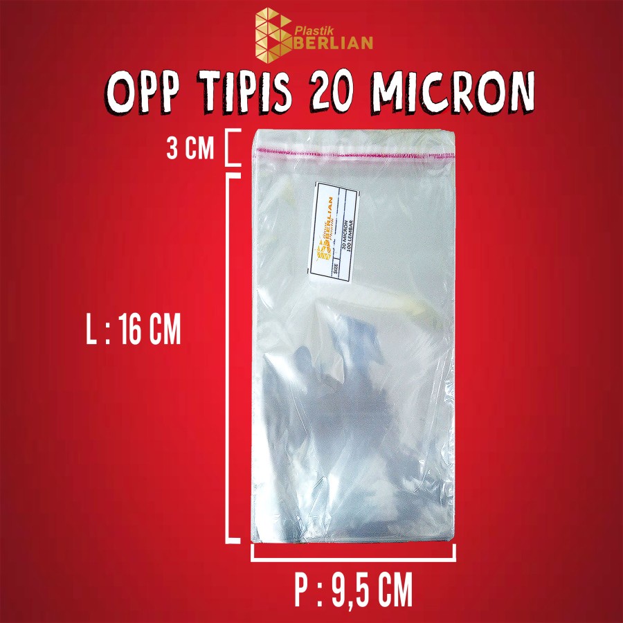 

9,5 x 16 cm Plastik OPP TIPIS (100 lbr) lem/seal