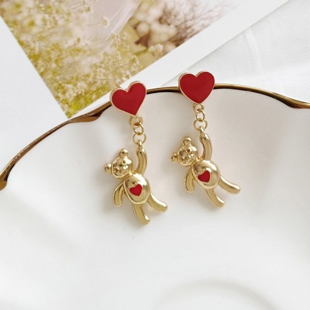 Hu Hu Hu Hu Hu Alat Bantu Pasang Kacamata♡ Anting Tusuk Gantung Asimetris Desain Hati / Beruang / Balon Udara Untuk Wanita