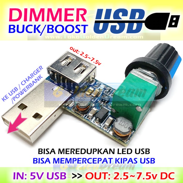 Dimmer USB Fan Speed Controller 4V-12V DC 5V Power Pengatur Kecepatan Buck Boost Step Up Down Lampu 