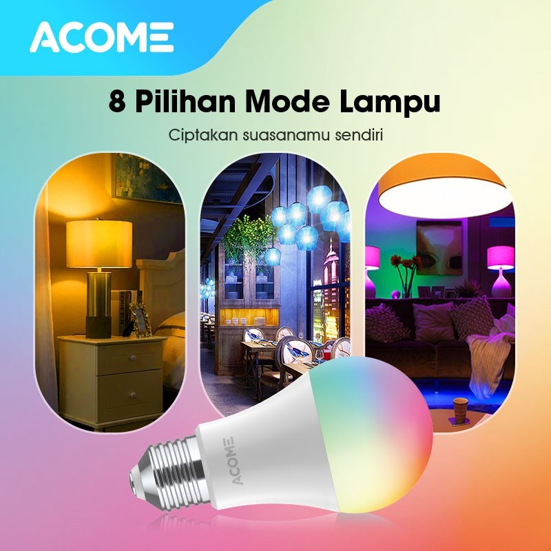 Acome Lampu Bohlam Smart WIFI LED 9W RGB AL01 Bisa BARDI APP RBGW