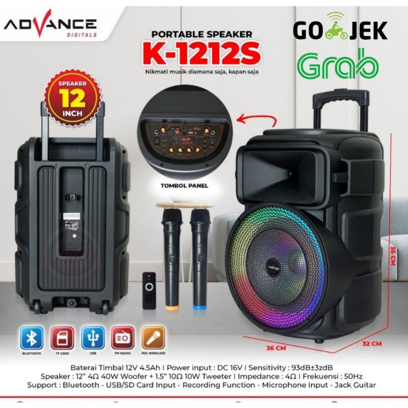 ADVANCE SPEAKER TROLEY PORTABLE K-1212S BLUETOOTH
