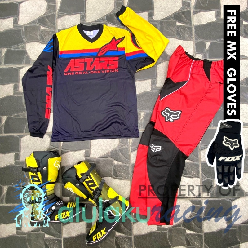 Jersey, Celana, Sarung Tangan &amp; Sepatu Fullprint with Protectors Fullset MX Trail Motocross - Paket Bundling ASCTFG040307-F41