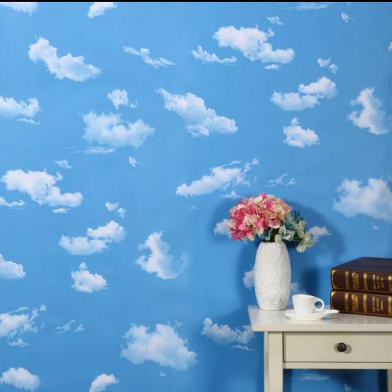 Wallpaper Stiker Dinding Motif Awan Biru Ukuran 10m x 45cm