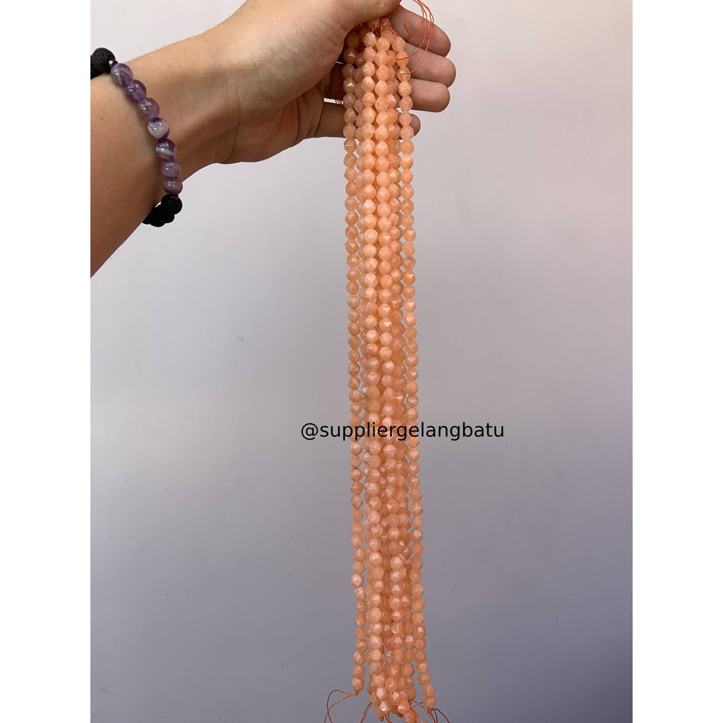 batu faceted hexagon Stone 8mm orange jeruk bahan oren gelang kalung