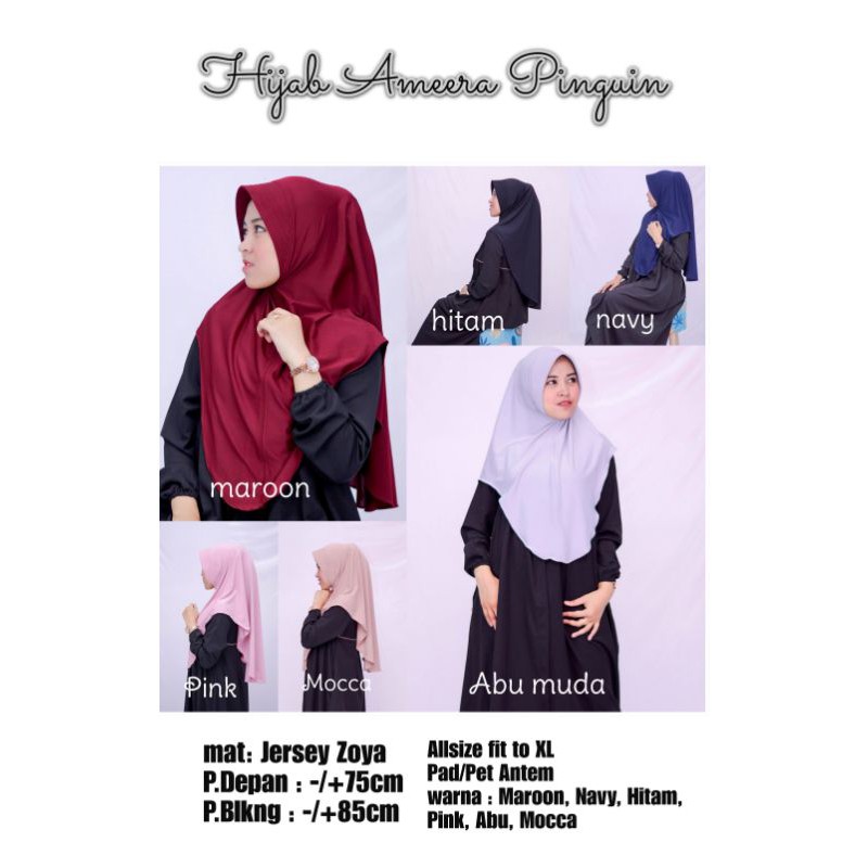 BERGO AMEERA PINGUIN / HIJAB INSTAN JERSEY / JILBAB INSTAN PINGUIN / HIJAB JERSEY JILBAB INSTAN KERUDUNG INSTAN COD TERMURAH HIJAB INSTAN