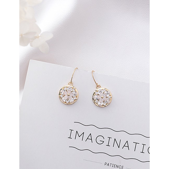 LRC Anting Tusuk Fashion Gold Color Round Shape Decorated Earrings F04953