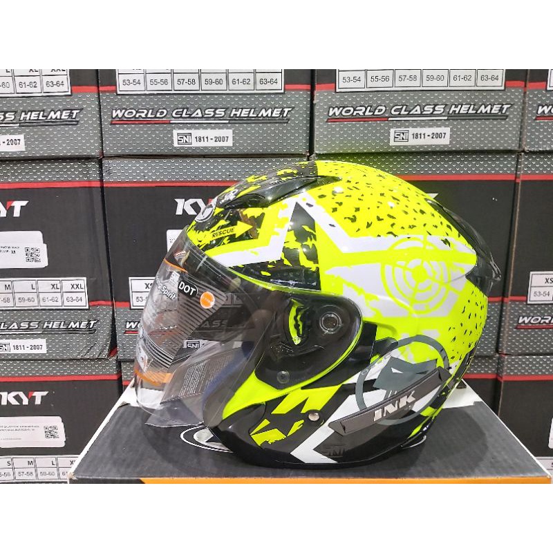 Helm Half Face  Double Visor INK Metro 2 Seri 3 Yellow Fluo