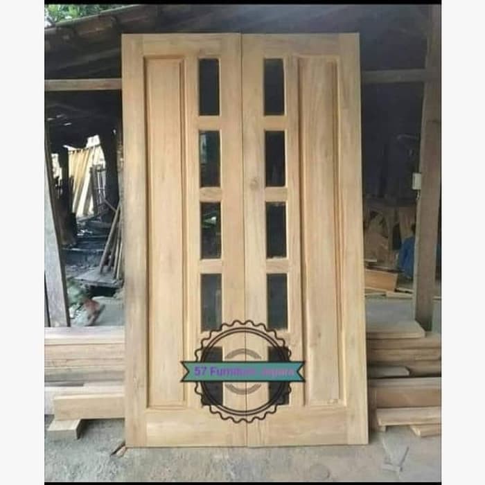 Pintu kusen jati mentahan untuk rumah minimalis kombinasi kaca