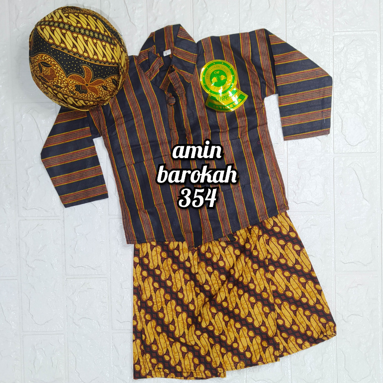 COD...!!! Setelan Baju Surjan Anak + Celana Batik / Jarik Instan + Blangkon Solo (Setelan Baju Adat Jawa Anak) #Adat #Jawa #Tradisional