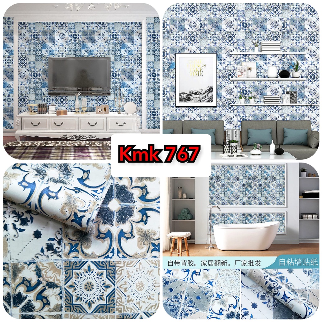 736 Wallpaper Wall Paper Motif Keramik Klasik Biru Coklat Stiker Sticker Setiker Wallsticker Cafe Dinding Dekorasi Rumah Ruang Tamu Keramik Lemari Kitchen Set Dapur Walpaper Welpeper Dekor Tempelan Kramik Kamar mandi Decoration Tegel Tagel Clasic Antik