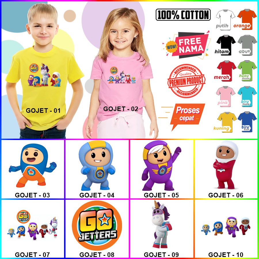 Baju Kaos ANAK DAN DEWASA GO JETTERS COUPLE (FREE NAMA)