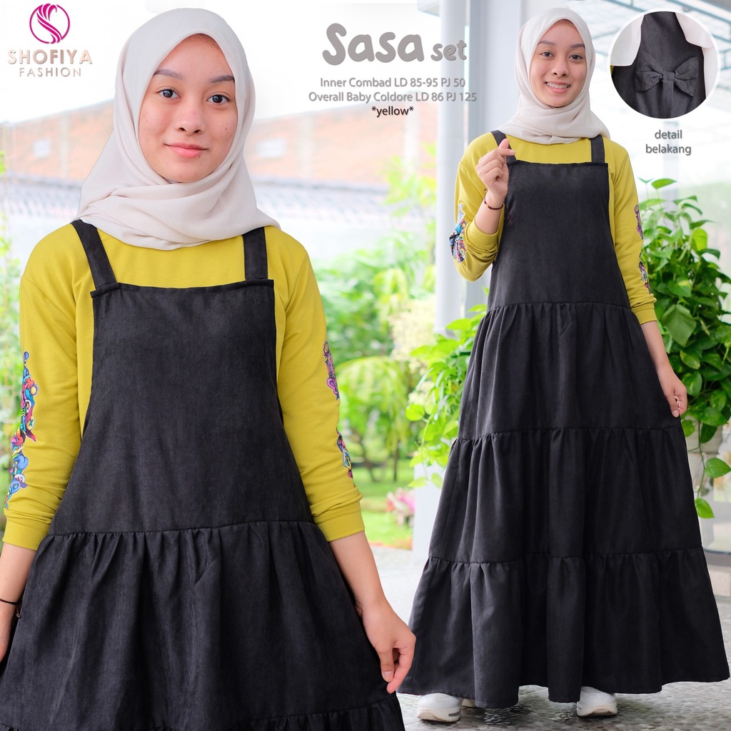 (NEW) SASA OVERALL SET (Dress Outer + Inner) Gamis Anak Remaja Original by SHOFIYA