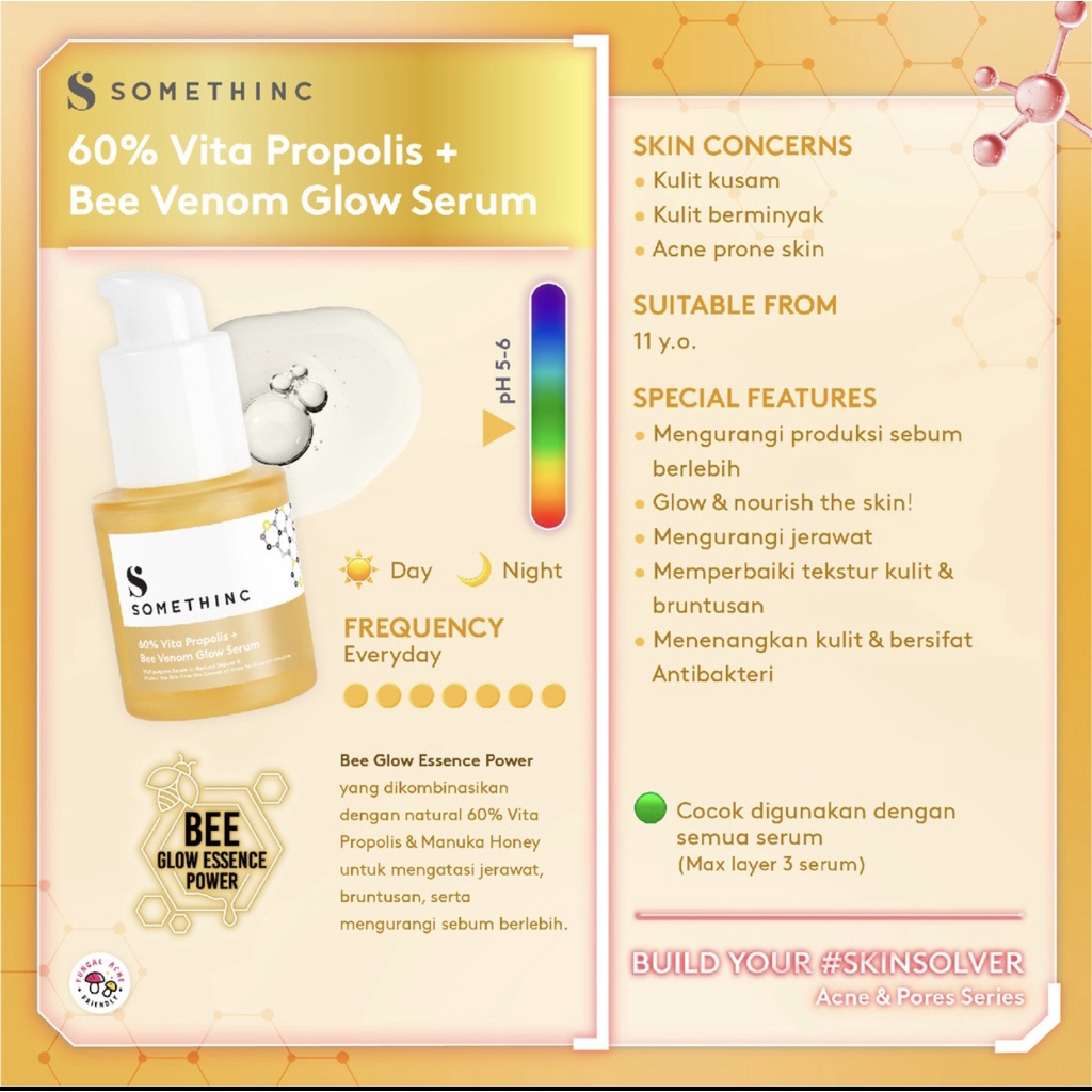 SOMETHINC 60% Vita Propolis + Bee Venom Glow Serum - Kulit Glowing Bebas Jerawat 20ml