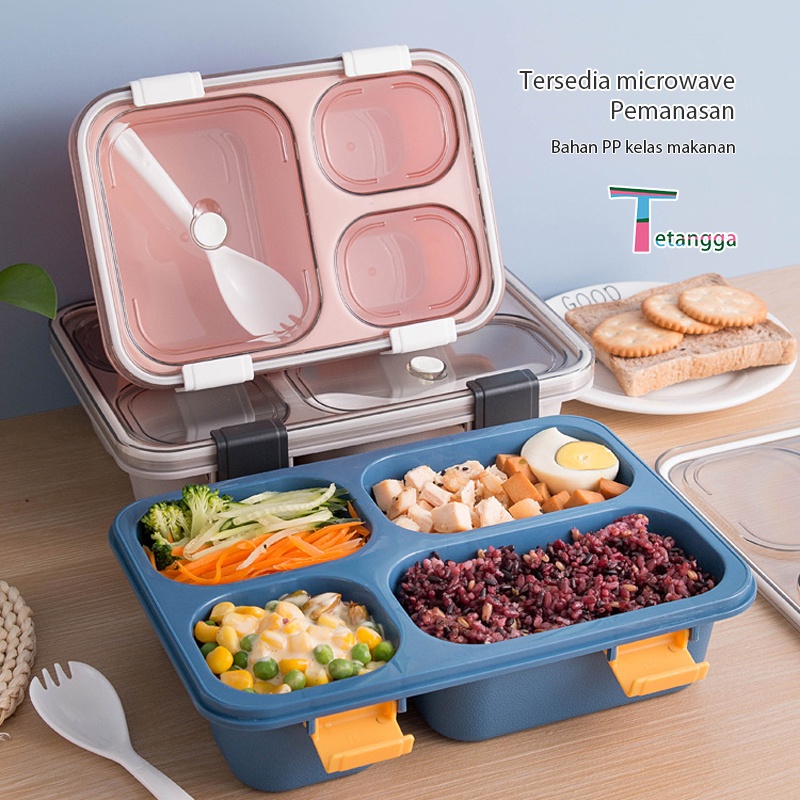 Lunch Box /3/4 Grid tempat makan Dengan Dengan Kotak Sup Dan Sendok Gratis/1250ml kotak bekal