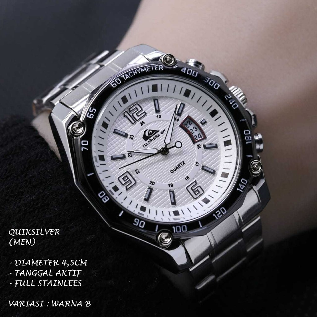 JAM TANGAN PRIA QUIKSILVER RANTAI BODY BULAT TANGGAL AKTIF
