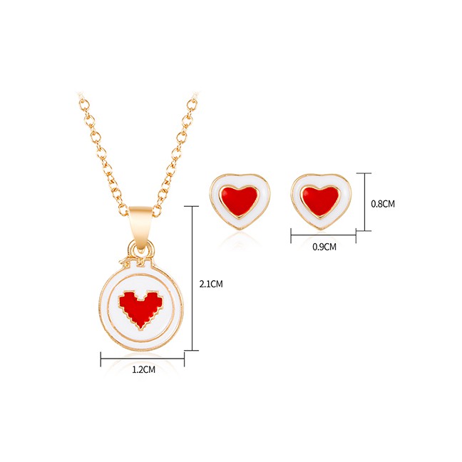 LRC Perhiasan Set Fashion Red Alloy Love Necklace Stud Earrings Set F58502