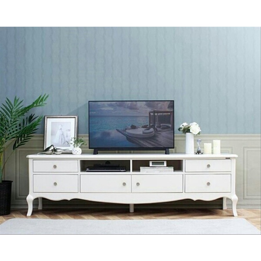 Meja TV Bufet Tv Minimalis Kayu Solid Rak TV Warna Putih