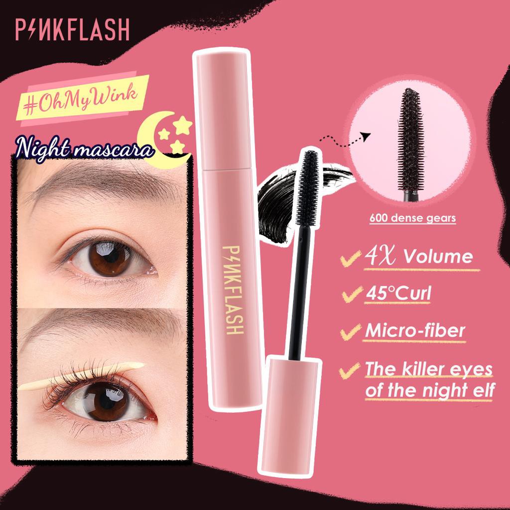 Pinkflash Oilproof Curl Mascara Volumezing Maskara Tahan Air Day &amp; Night Lengthening Volume