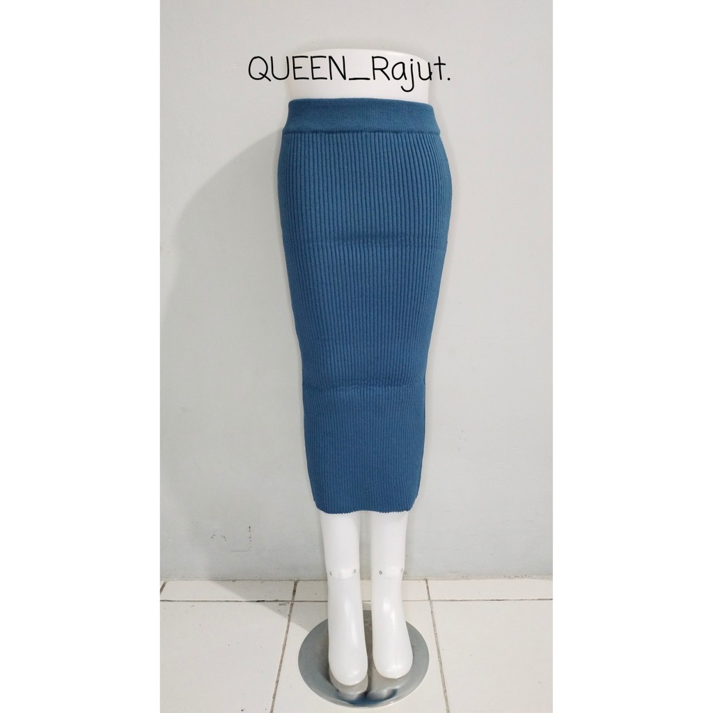 ROK SPAN RAJUT/ROK SPAN KNITTED/ROK PANJANG DAN ROK 7/8 PREMIUM-BIRU DENIM