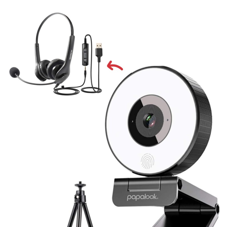 PAPALOOK WEBCAM 1080P 30FPS + AUSDOM HEADSET USB BUNDLE - PA552 + BS01