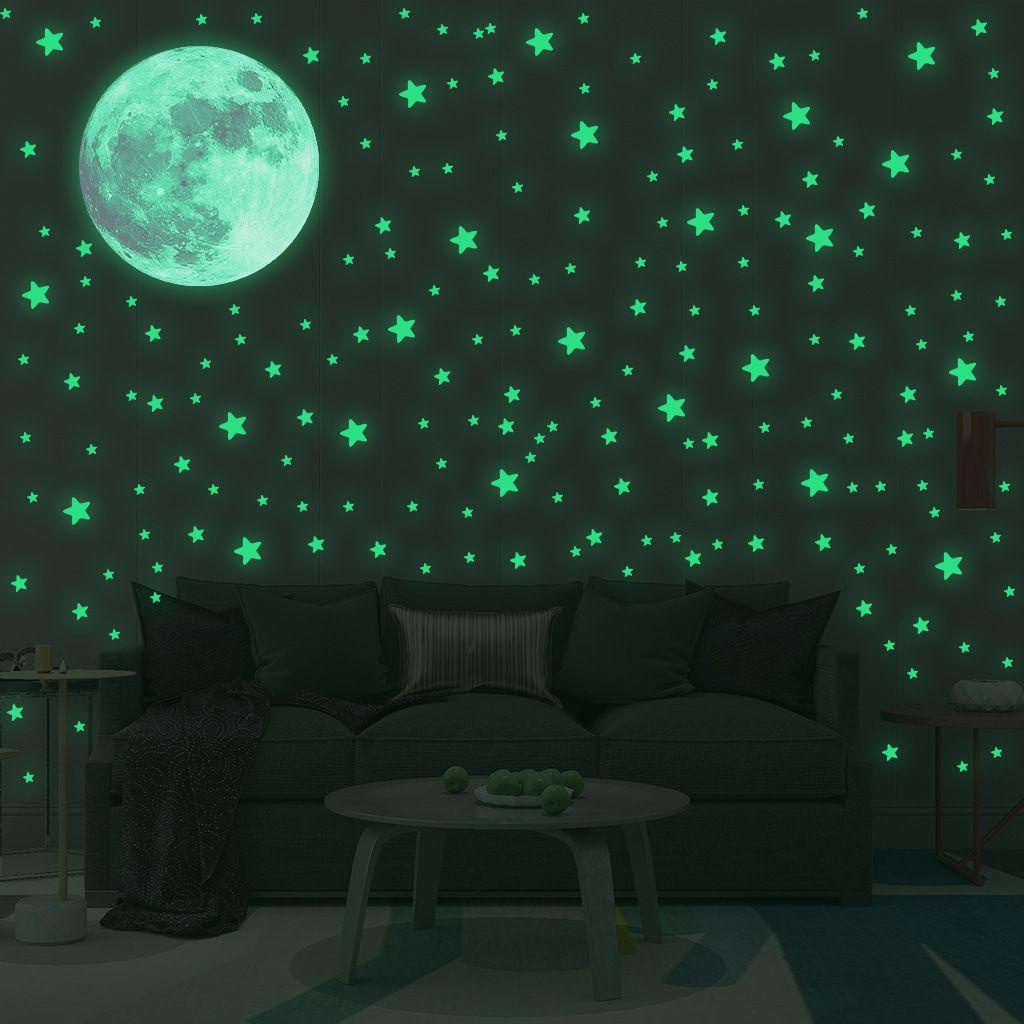 Solighter Bulan Bintang Stiker Dinding DIY 3D Starry Ceiling Cling Dekorasi Rumah Glow In Dark