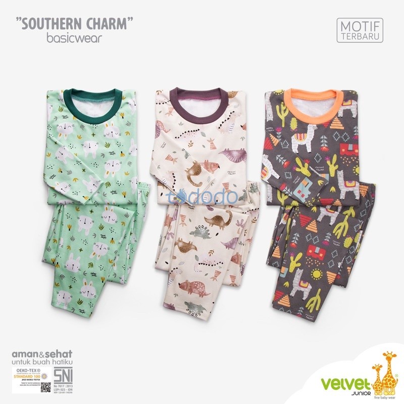 Baju Bayi Piyama Anak Setelan Panjang Kancing Pundak Velvet Junior Southern Charm Dream Wear Big Size