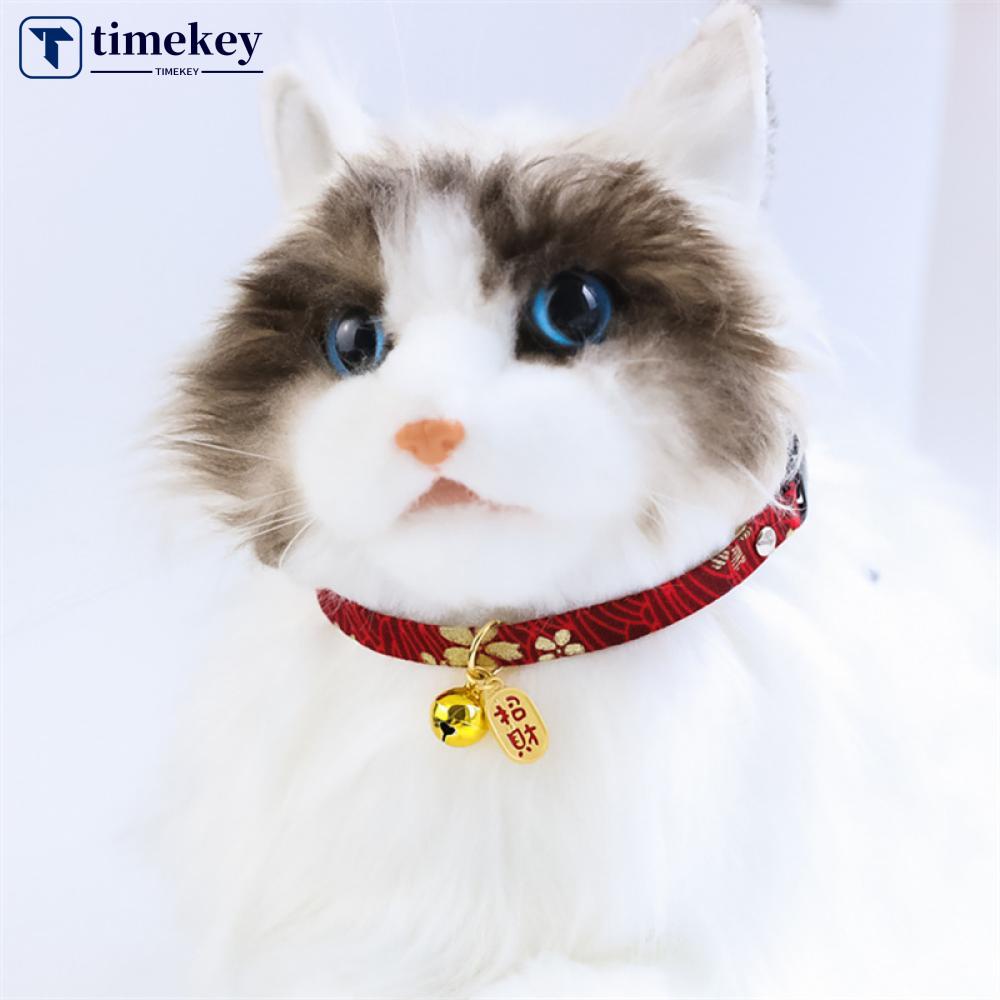 Timekey Kalung Leher Anjingkucing Peliharaan Adjustable Dengan Lonceng Untuk Empat Musim O8W8