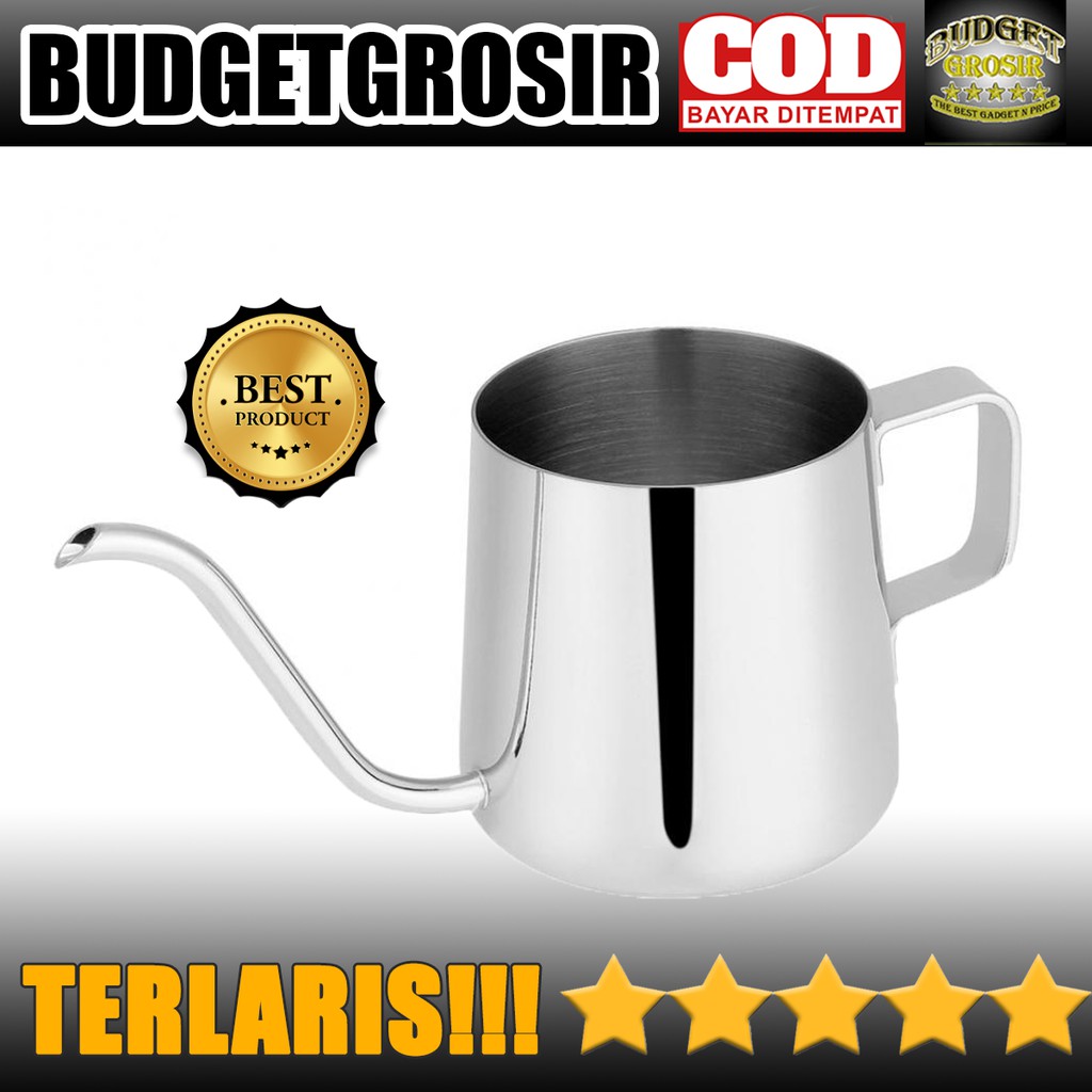 Teko Pitcher Kopi Teh Teapot Drip Kettle Cup Stainless Steel 350ml - AA0049 - Silver--OneTwoCups