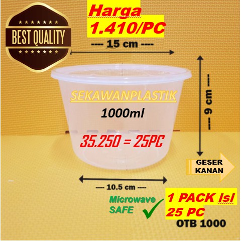 Thinwall 1000ml / Mangkok plastik / OTB1000 OTIPACK kotak makan plastik microwave aman