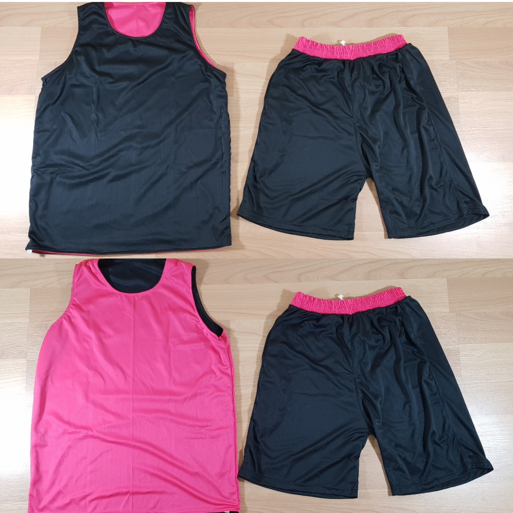 Jersey Basket Training / Latihan Polos Bolak Balik Hitam / Pink