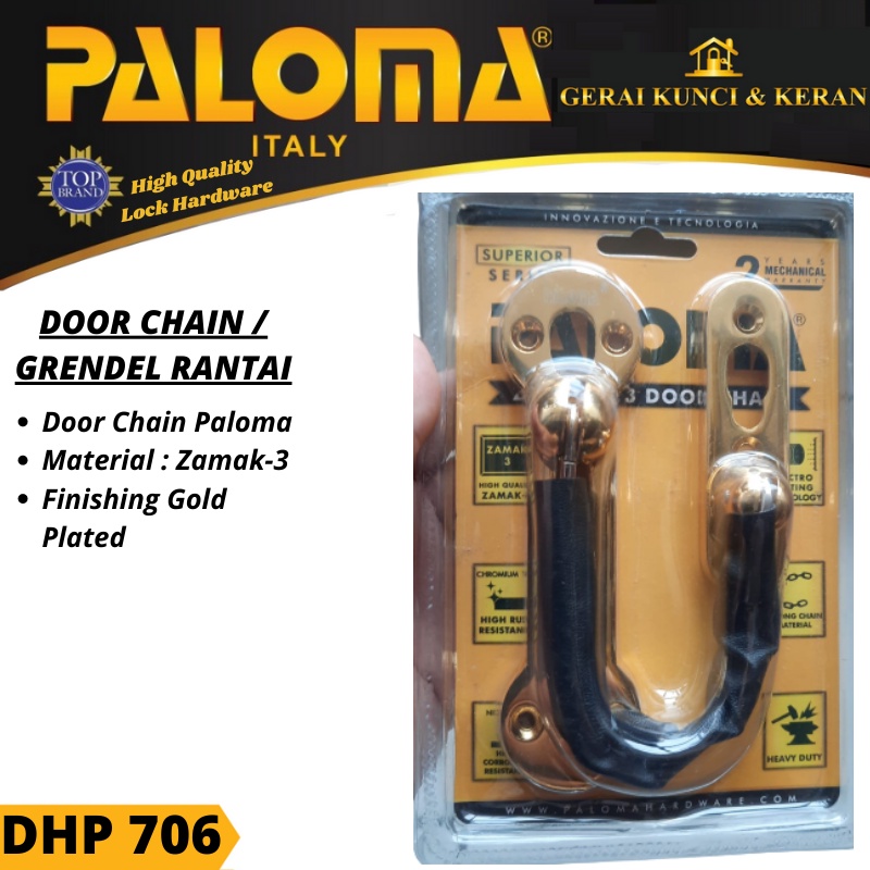 PALOMA DHP 706 GRENDEL PENGAMAN PINTU RANTAI PENAHAN DOOR CHAIN GOLD