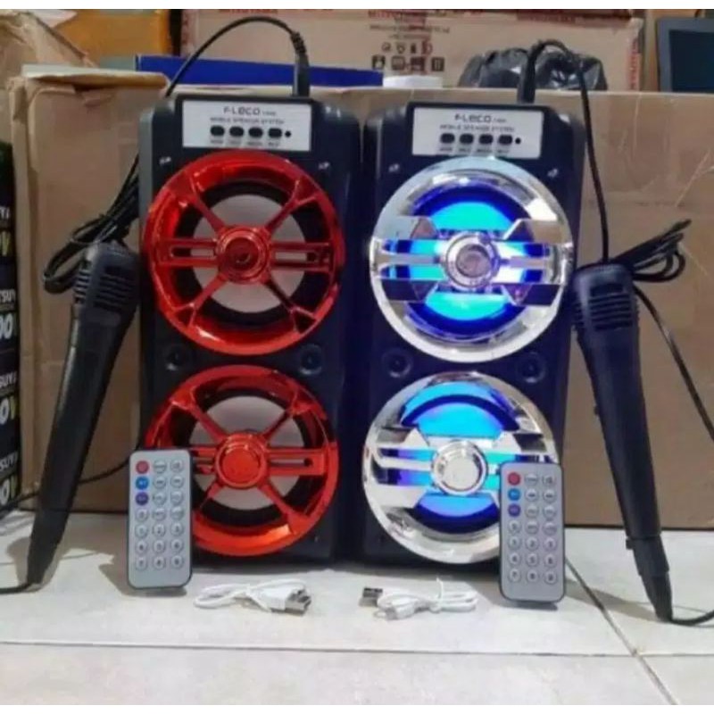 Speaker Bluetooth Fleco F-6581 USB TF CARD FM Radio // Speaker Karaoke Portable FREE MIC Dan Remote