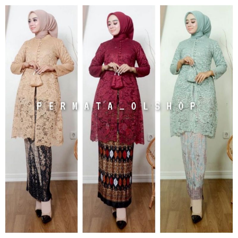 Permata Olshop / Kebaya Brokat Kancing Modern / Kebaya Wisuda / Tunik Brukat / Kebaya Busui Modern / Kebaya