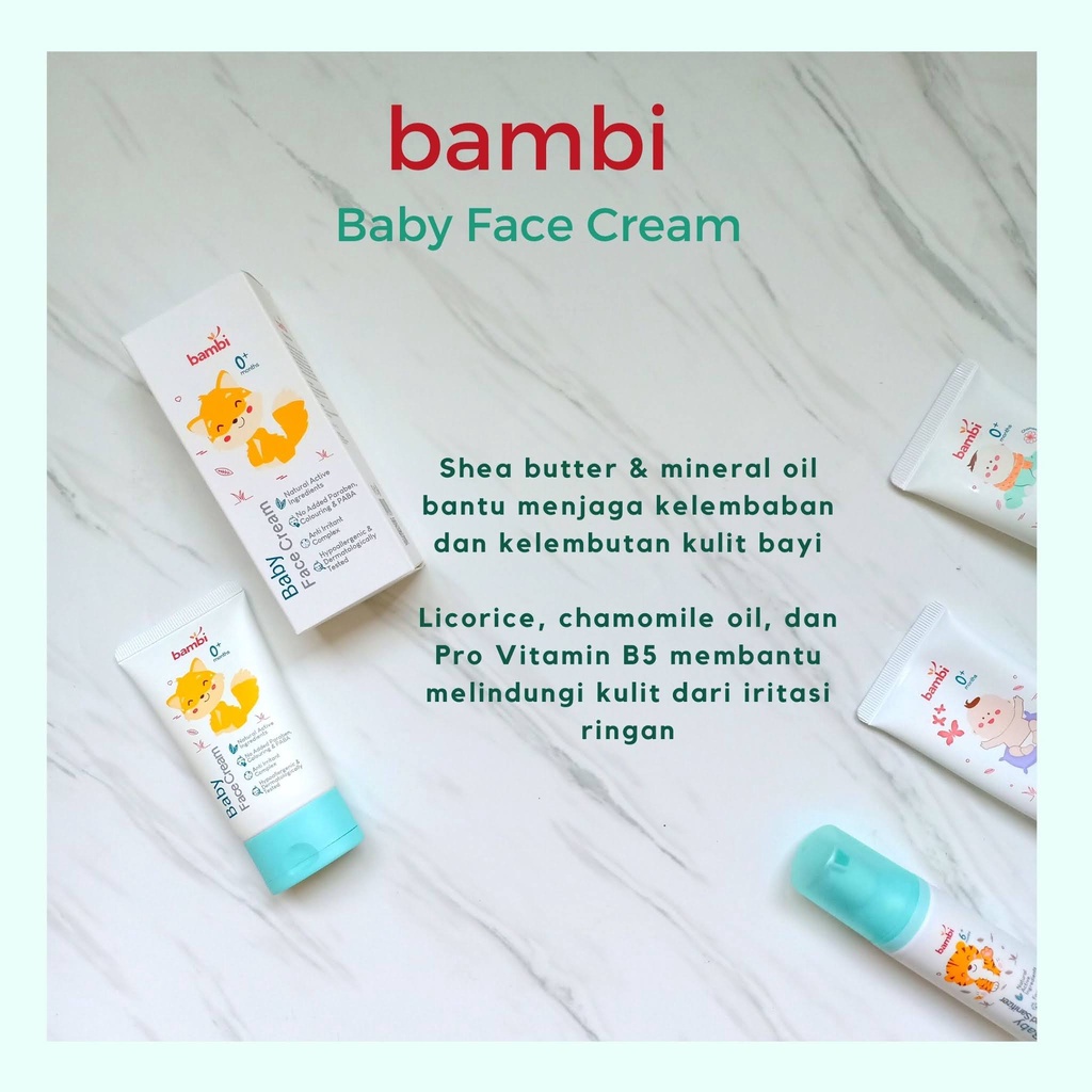 Bambi Baby Face Cream 50ml | Krim Wajah Pelembab Bayi Kulit Normal - Sensitif