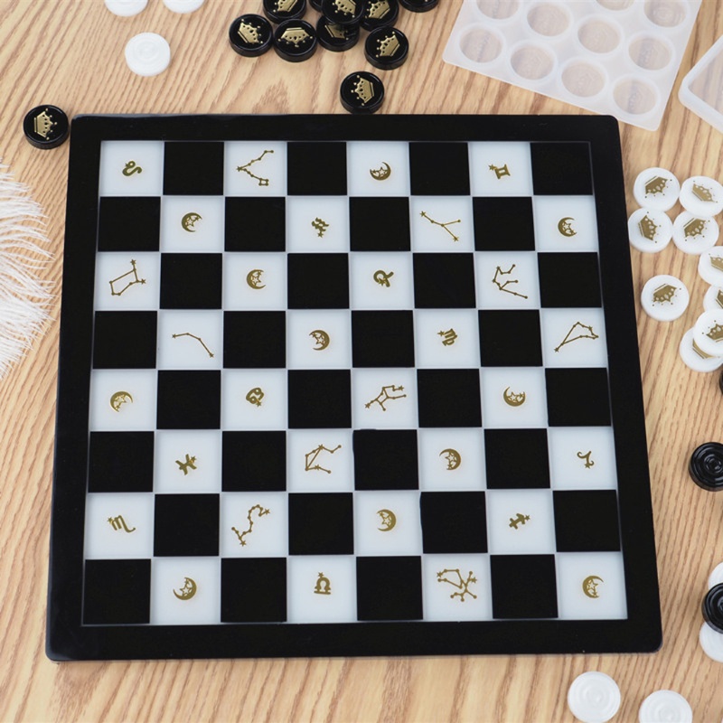 SIY  Handmade Chess Set and Checker Game Board Resin Casting Mold International Checkers Toy Silicone Mould Epoxy Resin Craft