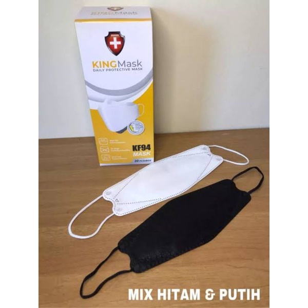MASKER MEDIS BEDAH KARET KF 94 KING MASK KEMENKES RI AKD WARNA PUTIH DAN HITAM MODEL EVO