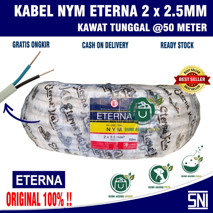 Kabel NYM Eterna 2x2,5 50m meter 2x2.5 50m 2 x 2,5 cable 2 x 2.5 50 m