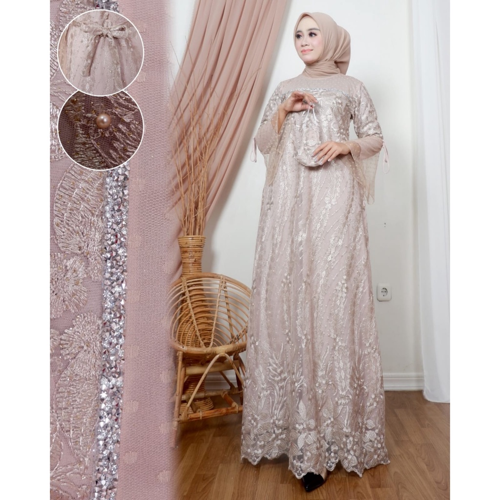 Permata Olshop / Kebaya Gamis Amanda 2 NK / Baju Kondangan / Dress Bridesmaid / Gamis Kebaya Pesta Mewah