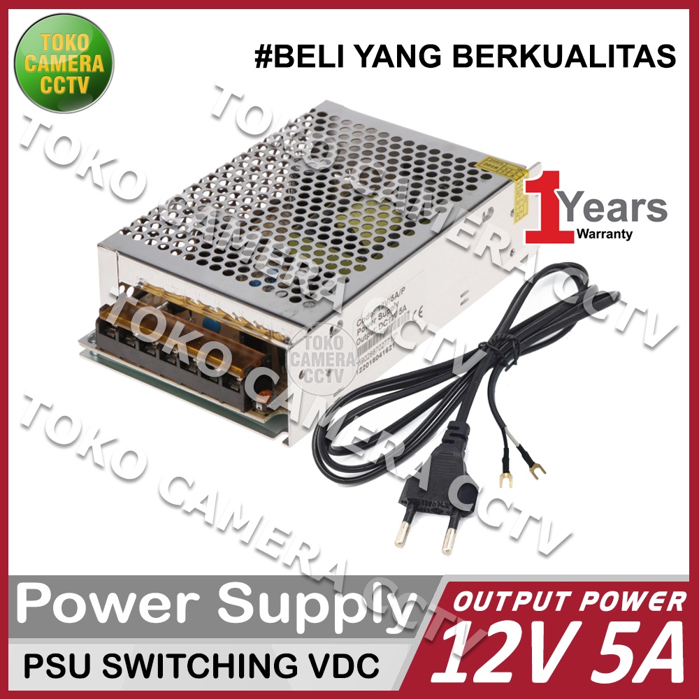 POWER SUPPLY CCTV 12V 5A PSU SWITCHING JARING BERGARANSI