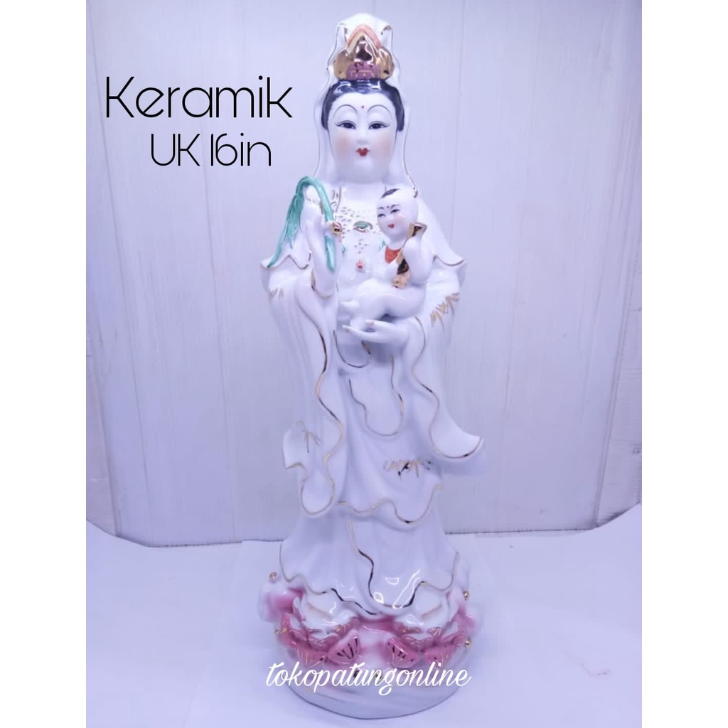 Patung Kwan Im Gendong Anak Keramik 16in 21A