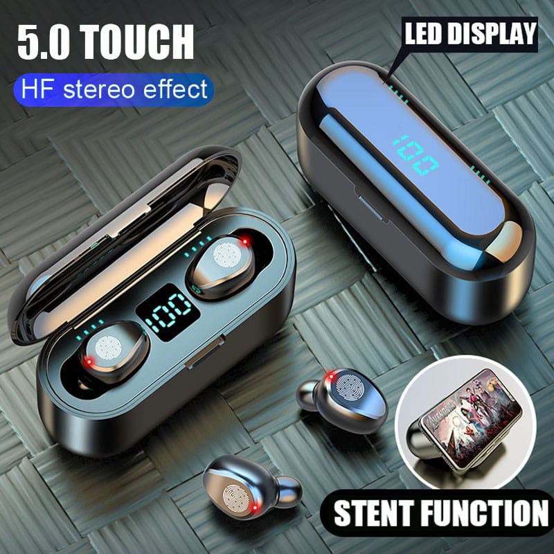 Handsfree Bluetooth TWS-F9 Bluetooth 5.0 Earphone HiFi 8D Digital LED Display