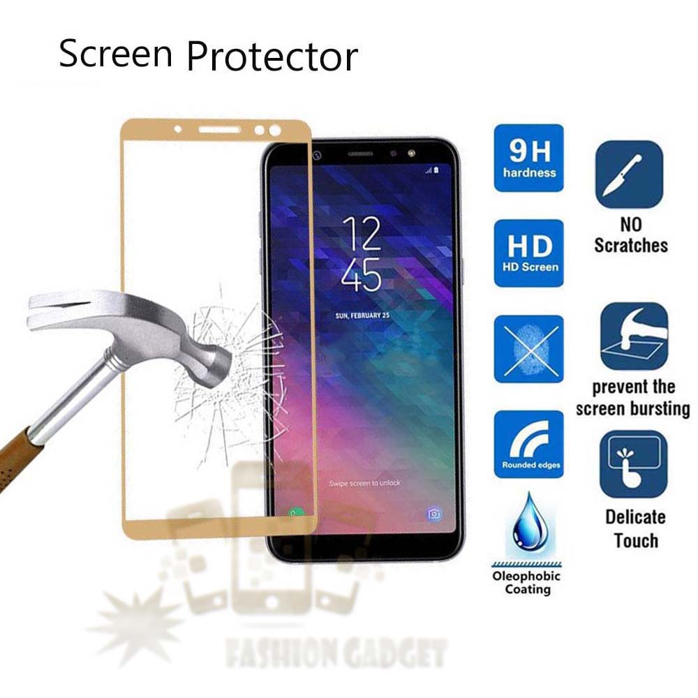 Tempered Glass Samsung Galaxy A6+ 2018 A6 Plus 6.0inc Full Colour Depan Anti Gores Kaca Screen Guard