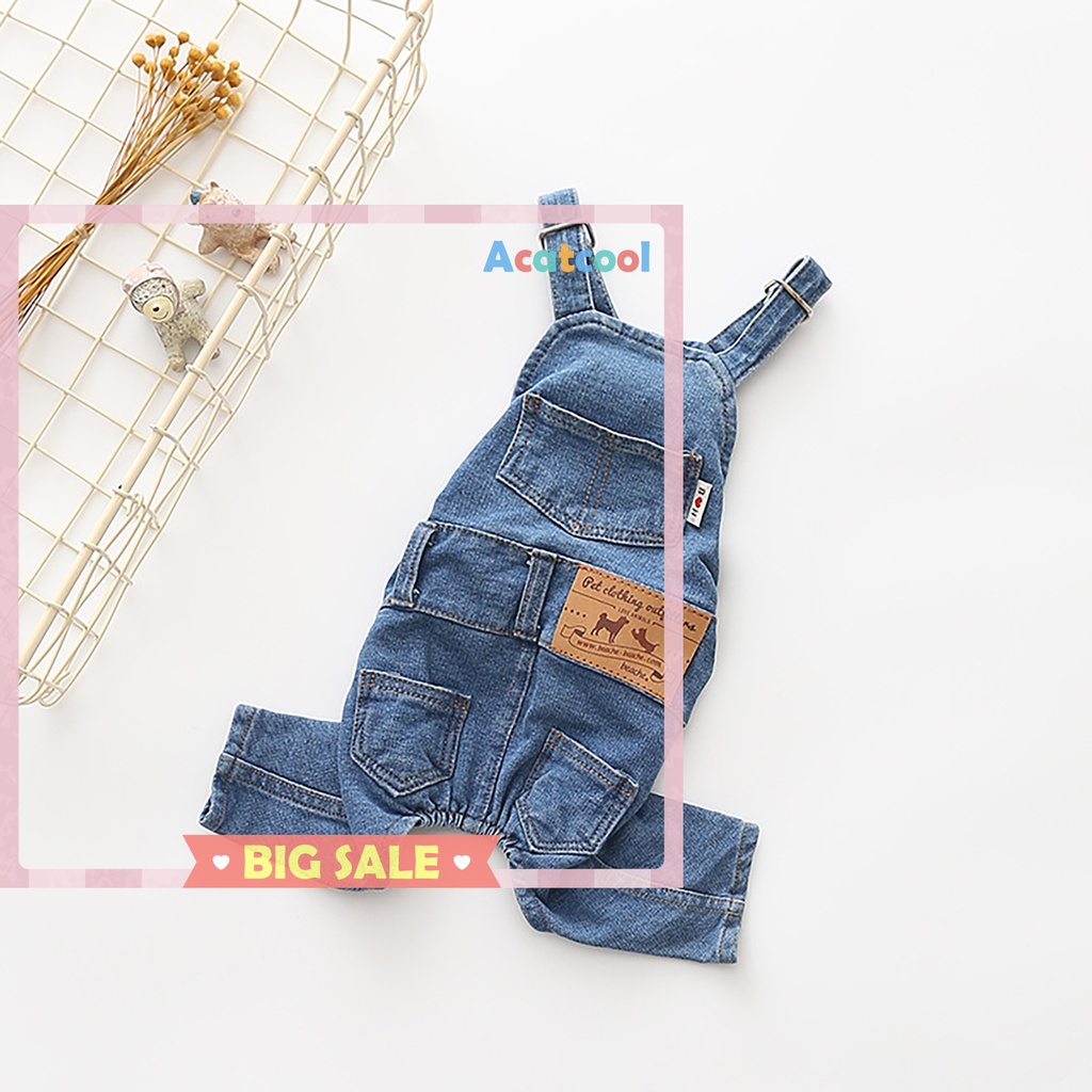 Pet Denim Jumpsuit Comfortable Full Cotton Jean Warm Rompers for Dog Cat