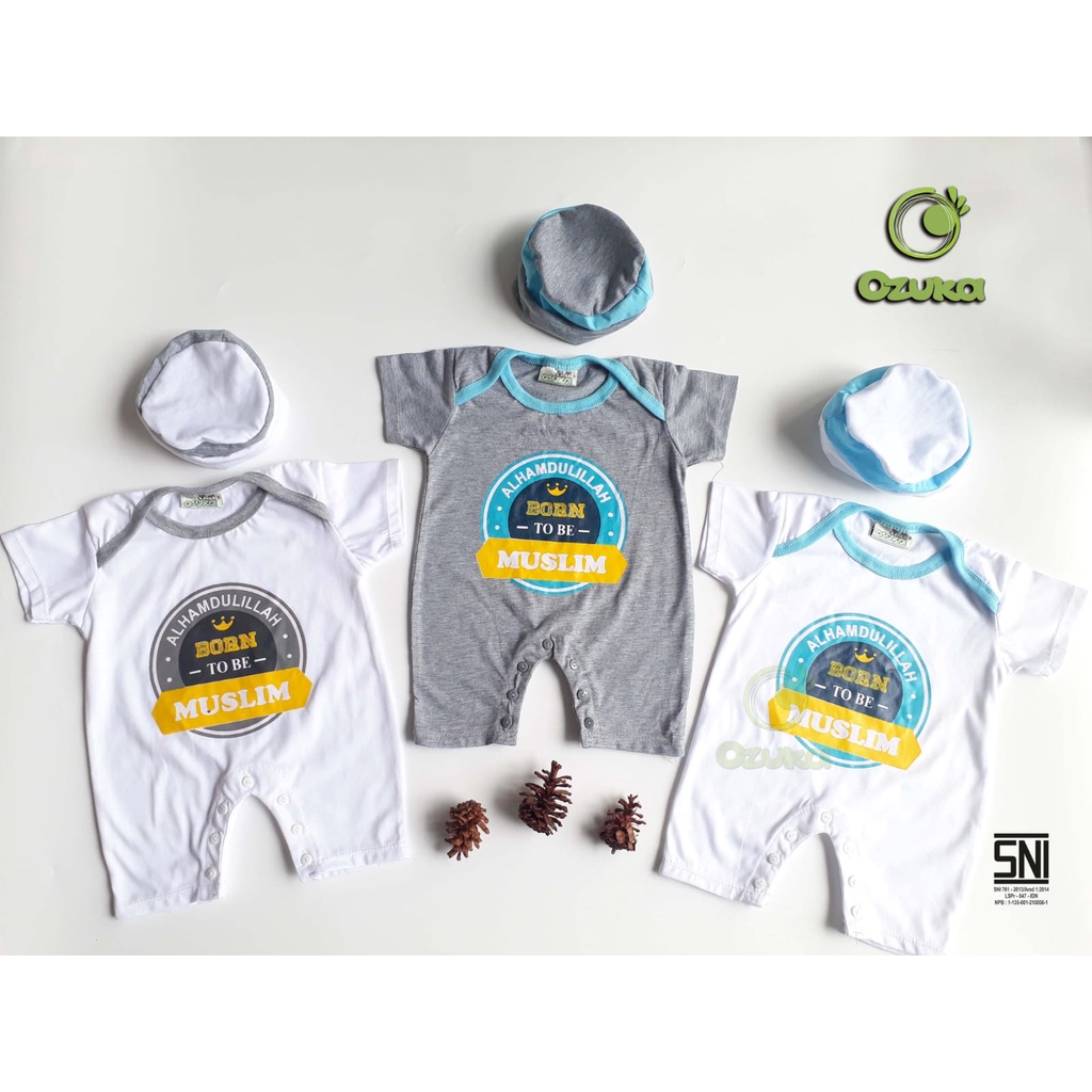 Baju Bayi Laki Laki Born To Be Muslim Romper Jumper Bayi Islami Ozuka