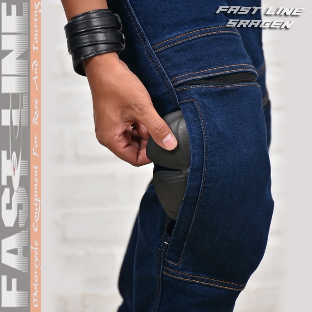 CELANA JEANS BIKER RIDING MOTOR TOURING REGULER FIT BONUS KNEE PROTECTOR ORIGINAL FAST LINE